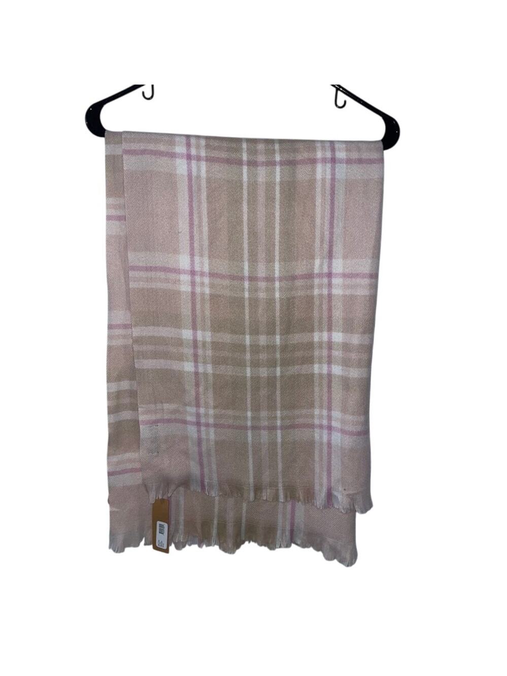 Steve Madden Blush Plaid Blanket Scarf New Soft Fringe Pink Tan Wrap Cozy Shawl‎